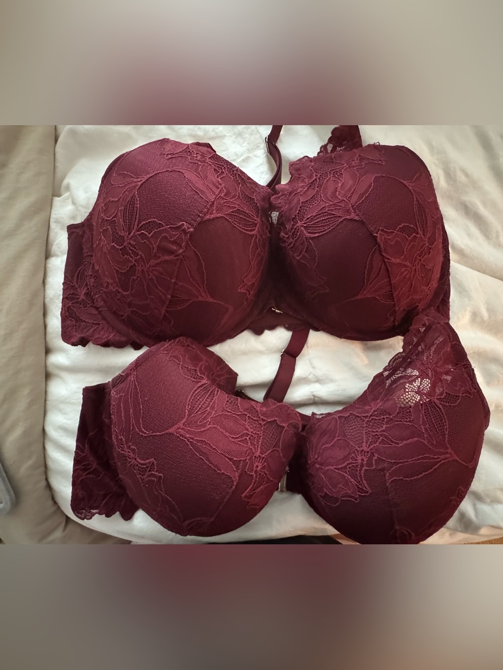 Auden Lace Balconette Bra in Burgundy with front closure